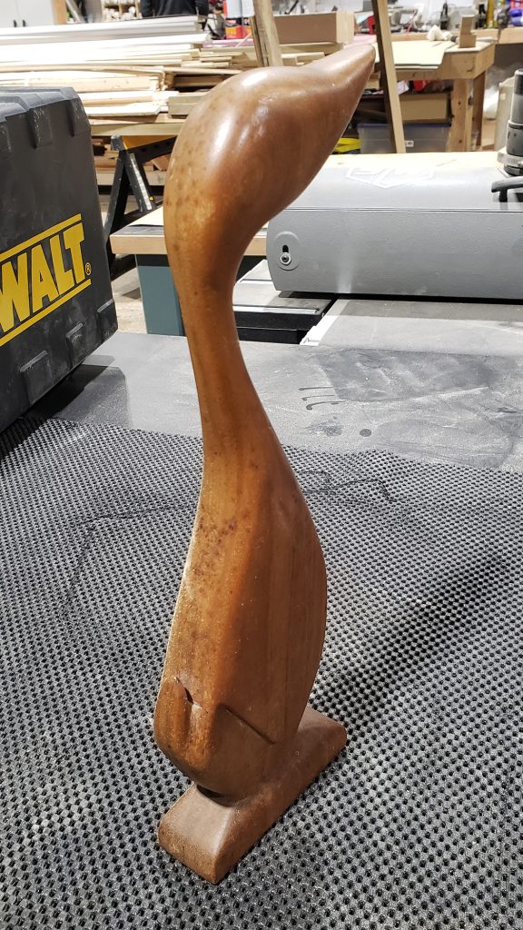 Wood goose made in 1979 before being refurbished in 2023
