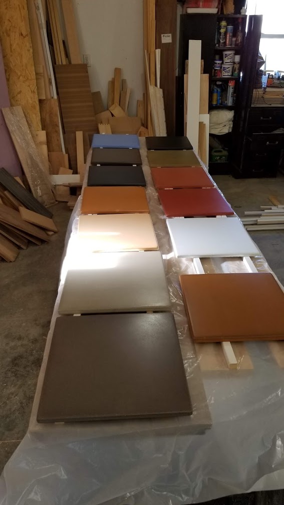 Concrete color samples being produced in our studio. Ask us about additional colors and finishes available.